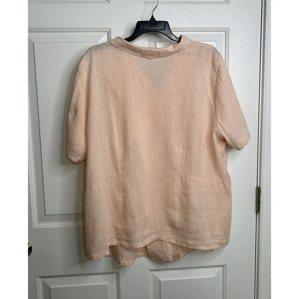 FLAX Brand Short Sleeve Shirt Women's 1G (18-20) Linen Button Front Pale Salmon